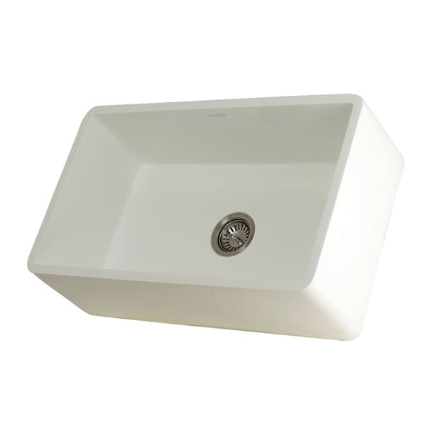 Gourmetier Solid Surface Stone Apron Front Farmhouse Sgl Bowl Kitchen Sink, White GKFA301810BC - main